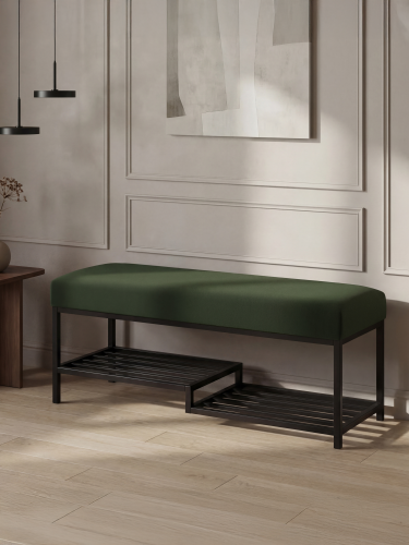 Banco industrial verde para el recibidor