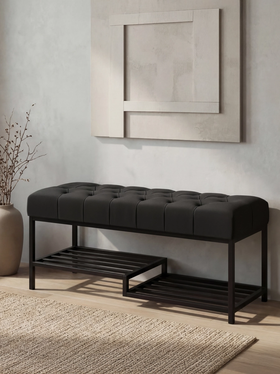 Banco industrial negro para el recibidor con patas metálicas