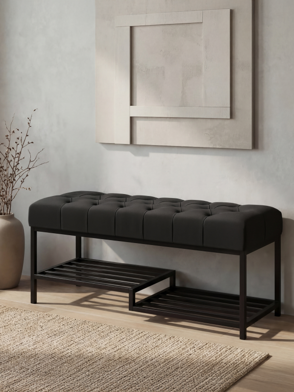 Banco industrial negro para el recibidor con patas metálicas