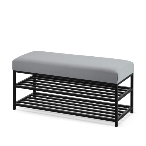 Banco industrial gris con patas metálicas negras
