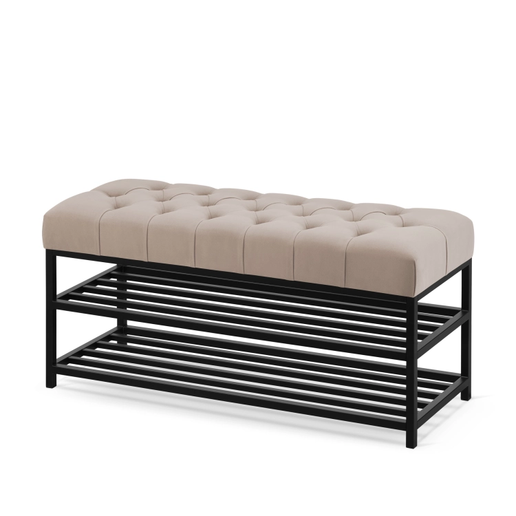 Banco industrial para el recibidor con tapizado beige