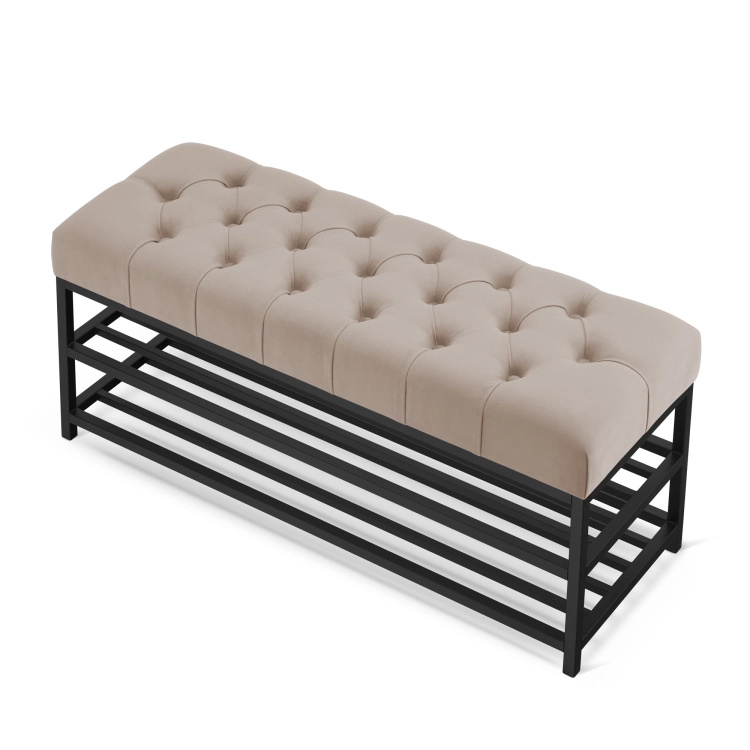 Banco industrial para el recibidor con tapizado beige
