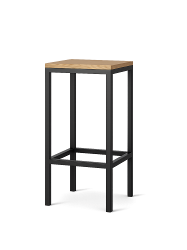hocker metálico con asiento de madera