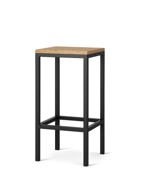 hocker metálico con asiento de madera