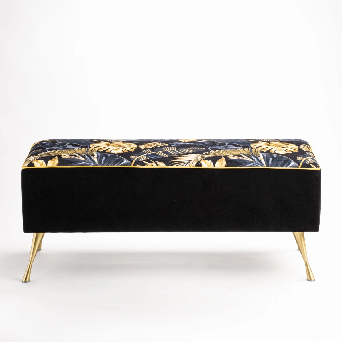 Banco tapizado estilo glamour con ribete dorado