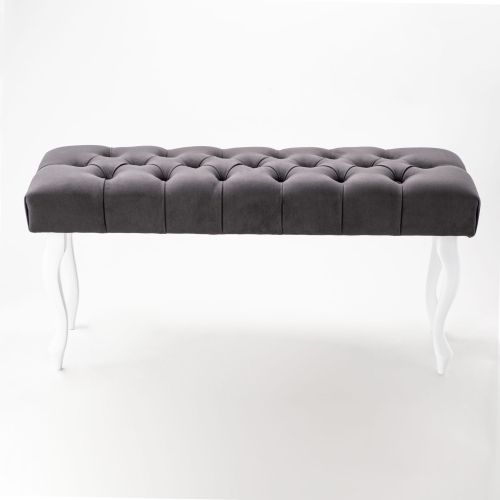 Elegante banco acolchado de color antracita con patas blancas