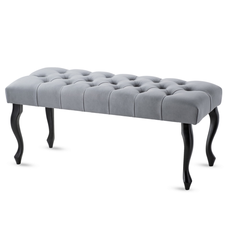 Banco acolchado en gris con patas negras