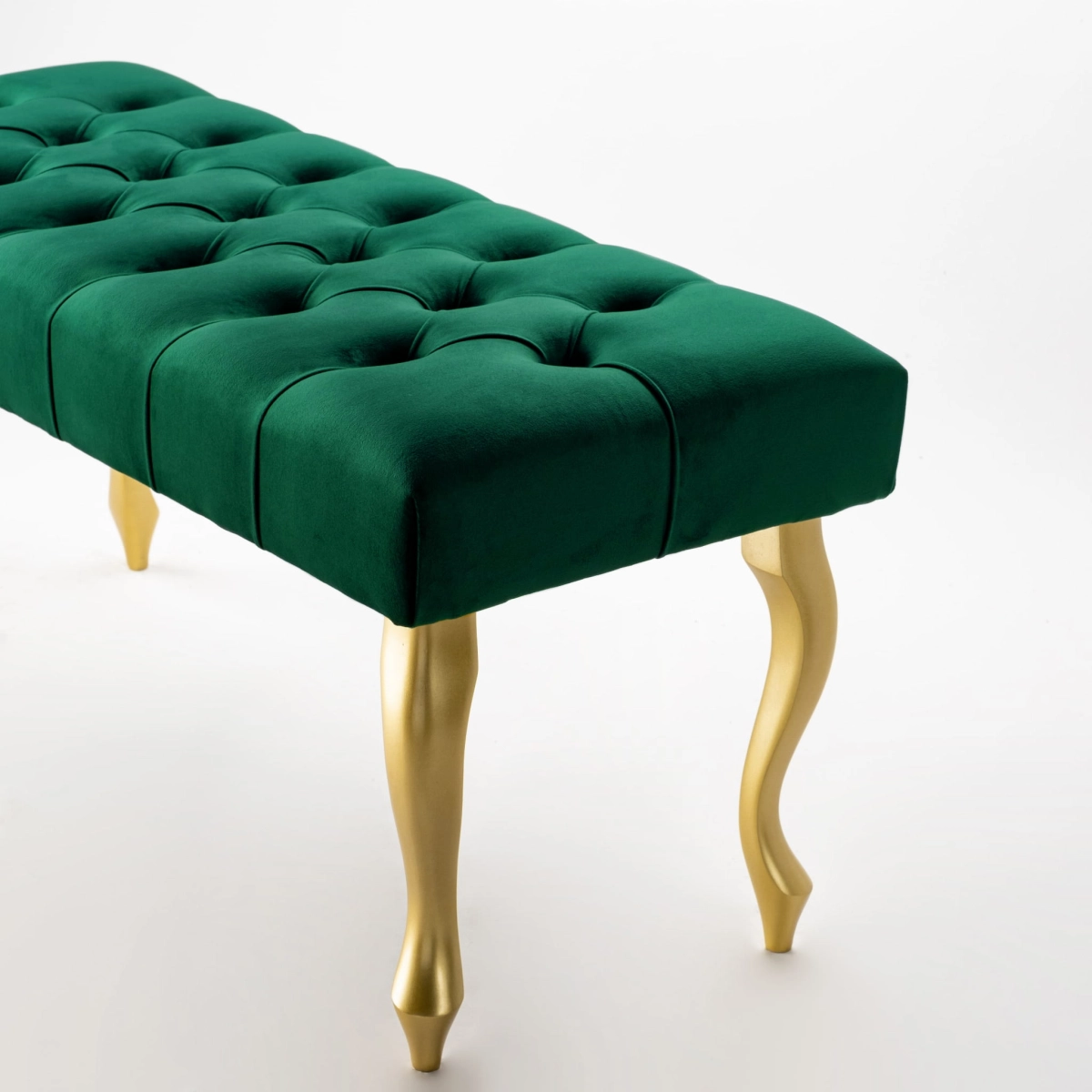 Banco moderno verde botella con patas doradas