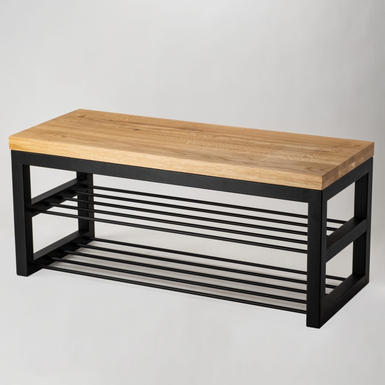 Banco industrial con tablero de madera y base de metal