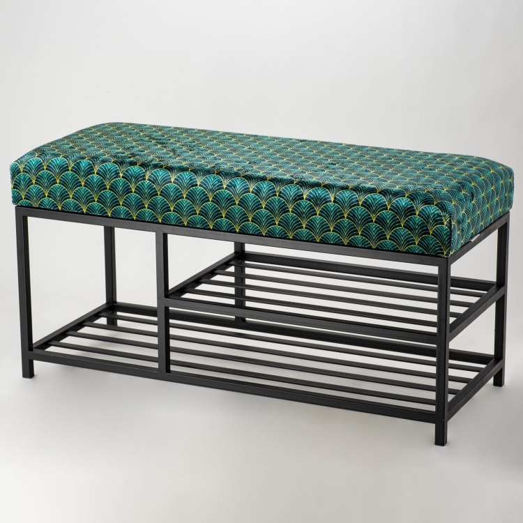 Banco tapizado estilo loft sobre base de metal