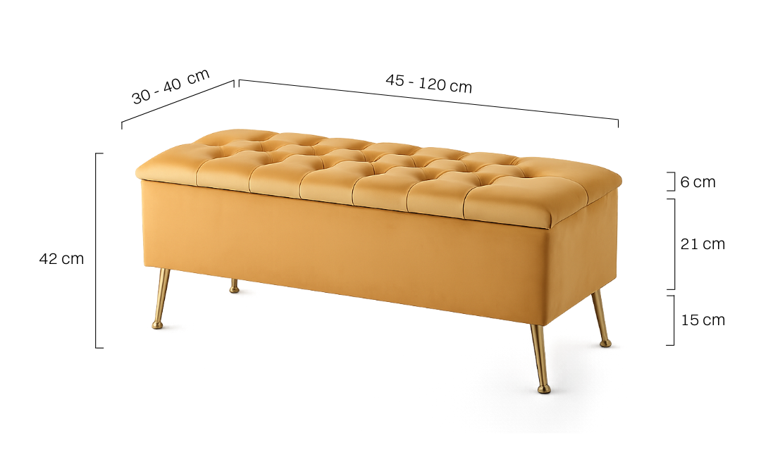 Gesteppter Pouf mit Stauraum in Papayafarbe, ein stilvolles und praktisches Möbelstück für den Innenbereich