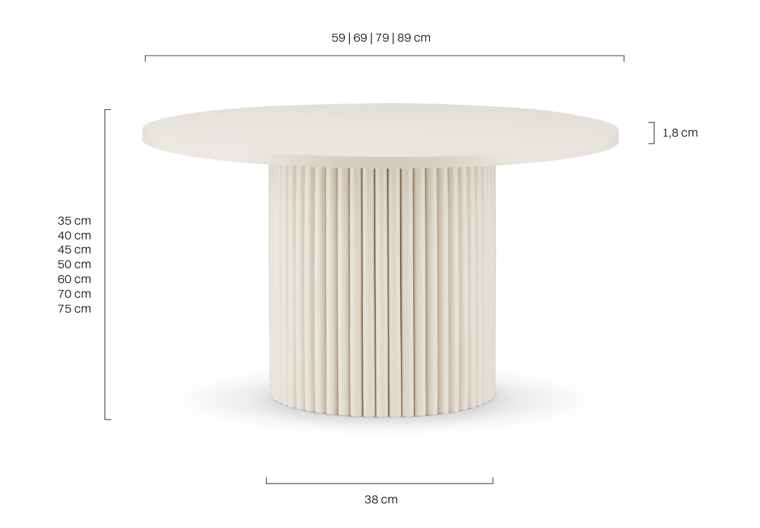 beżowy okrągły stolik kawowy z ryflowaną podstawą