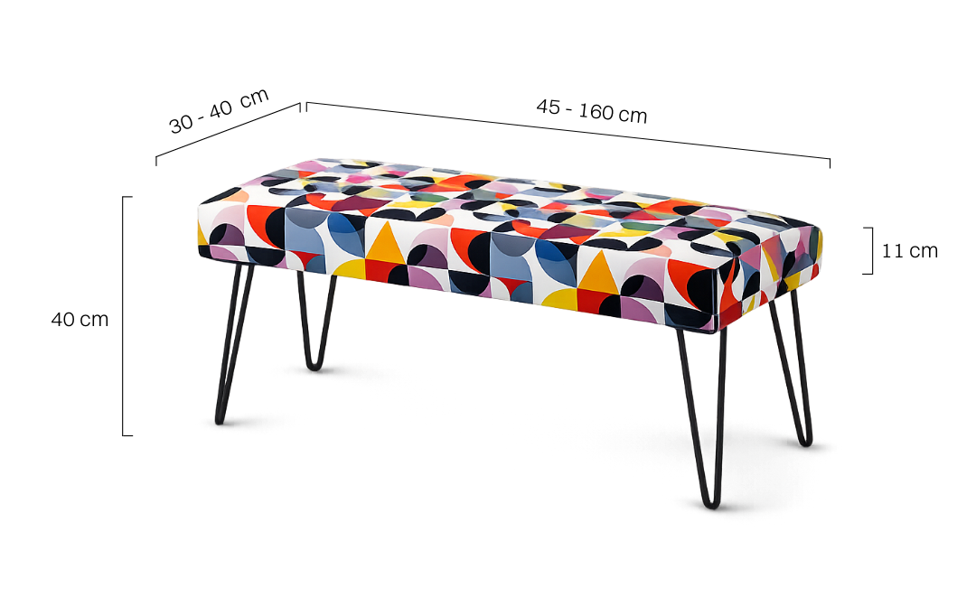 Ławka wzorzysta na metalowych nogach