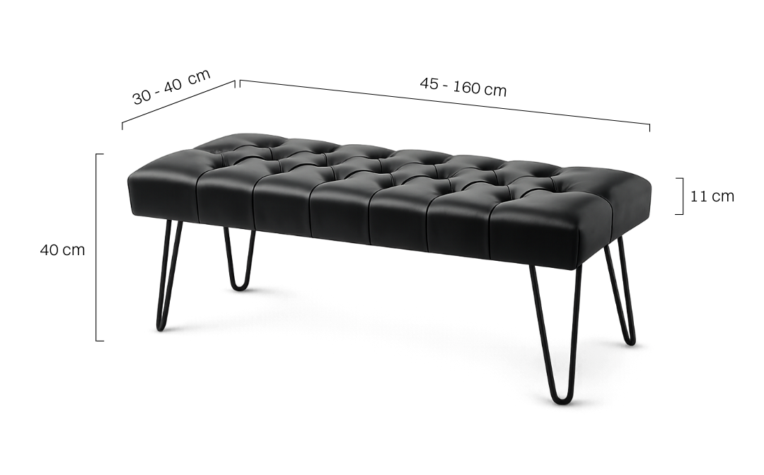 Czarna ławka skórzana w kolorze czarnym na metalowych nogach