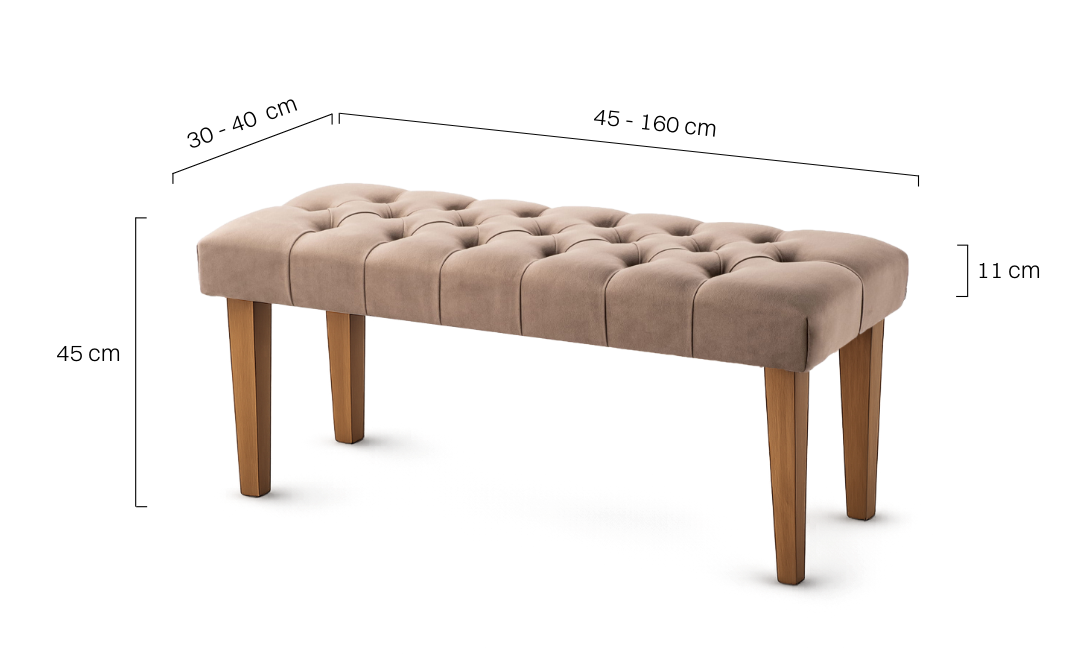 Pikowana ławka w kolorze brązowym z naturalnymi drewnianymi nogami