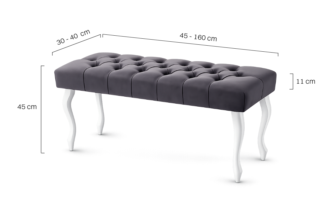 Pikowana ławka antracytowa z białymi nogami