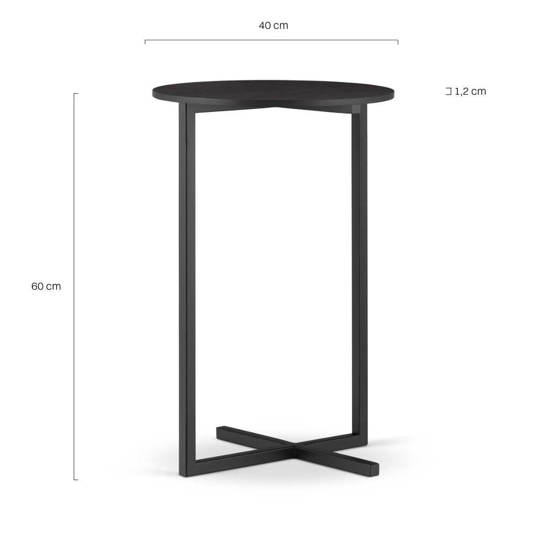 Okrągły czarny stolik pomocniczy ze stalową podstawą