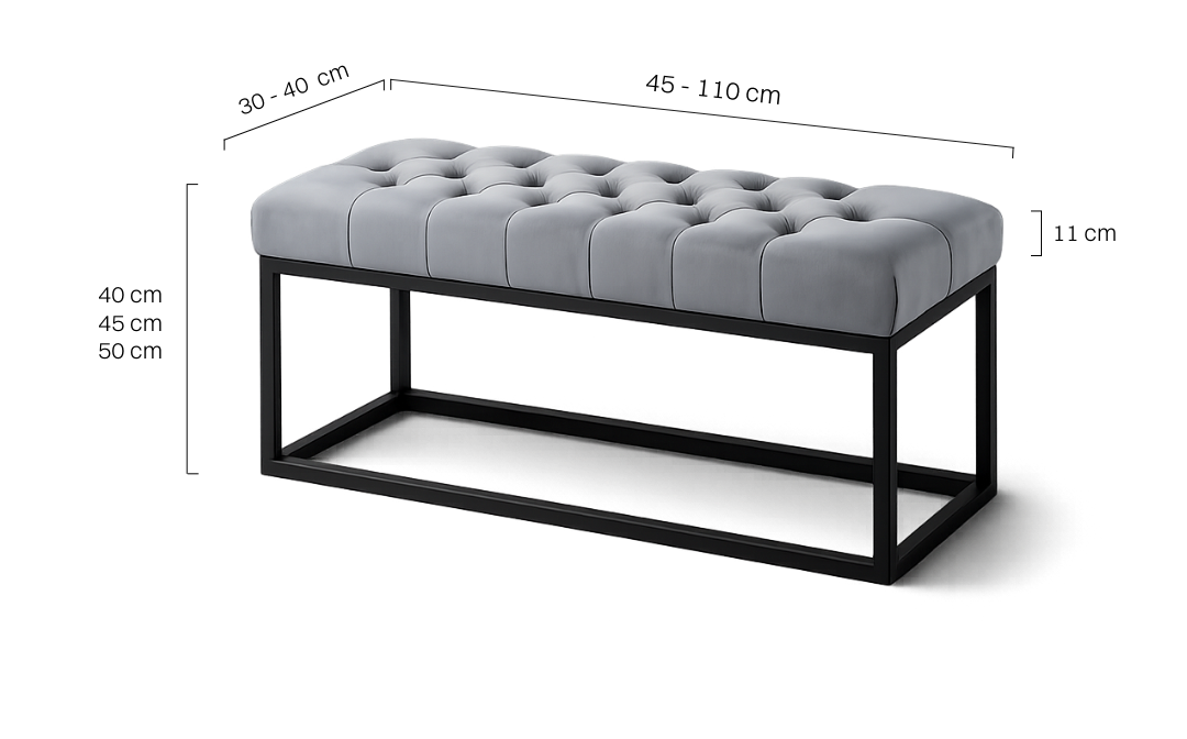 Gesteppte Bank in Grau auf Metallbeinen