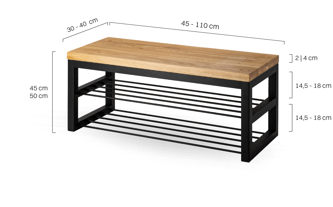 Bank mit Holzplatte und Metallgestell im industriellen Stil