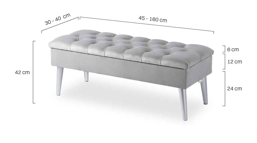 Elegante puf acolchado gris claro con espacio de almacenamiento, un mueble cómodo y práctico