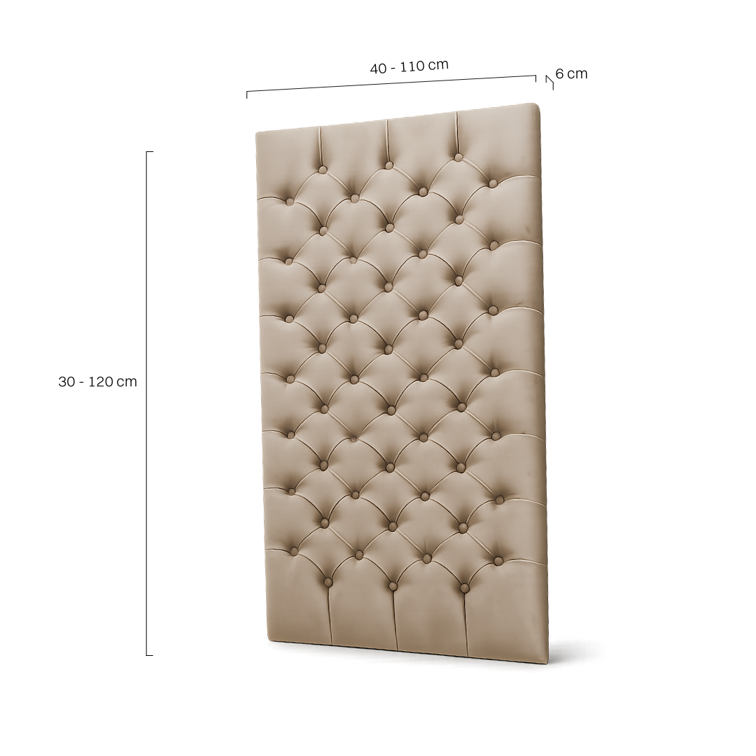 Elegante panel de pared acolchado en color café con leche, aspecto sutil y moderno.