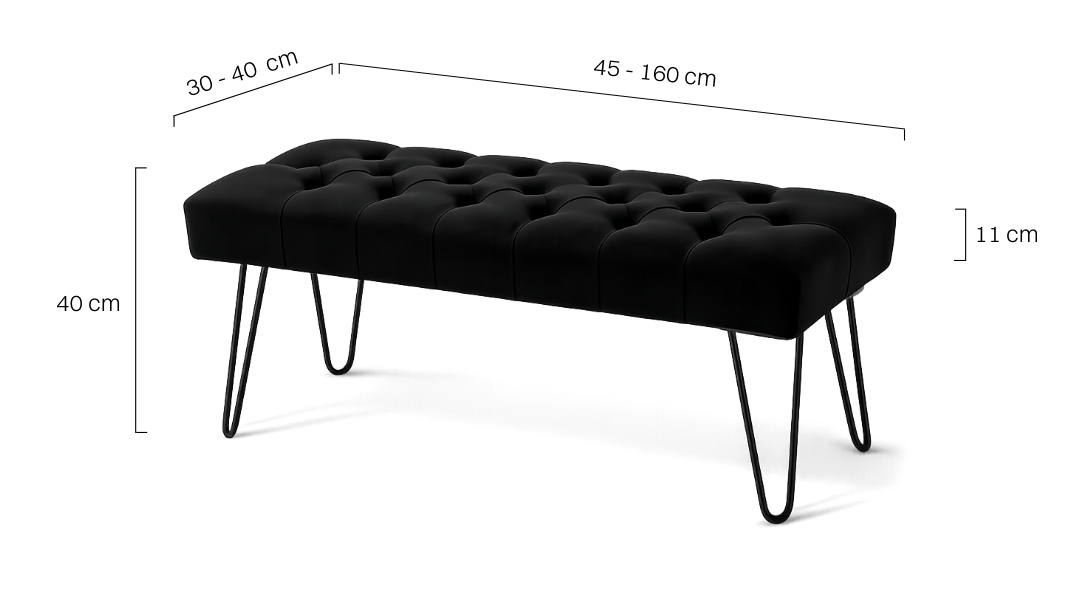 Banco acolchado negro con patas de pasador: un mueble elegante y moderno para la sala de estar o el pasillo